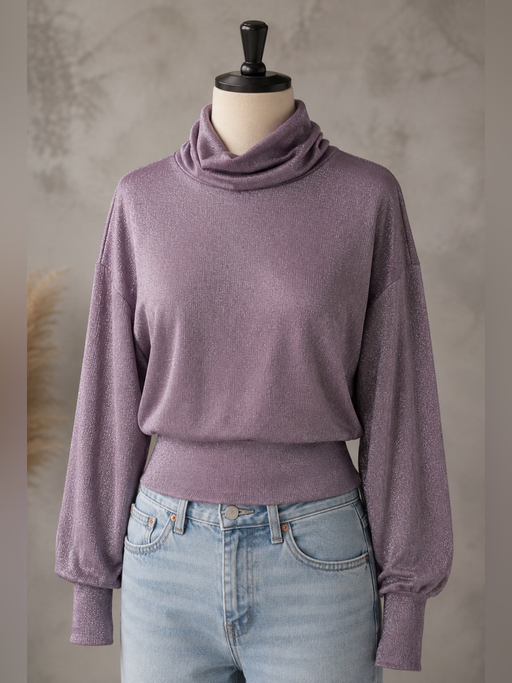 Free People Metallic Glam Turtleneck Top Lavender Haze S